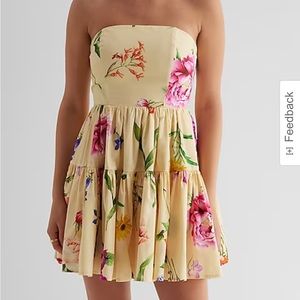 Express Floral Strapless Tiered Poplin Mini Dress